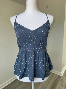 Abercrombie & Fitch Blue Polka Dot Spaghetti Strap Peplum Camisole
